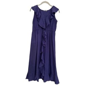 Russ Berens Malibu 100% Linen Dress Ruffle Women’s S Purple Hand‎ Colored